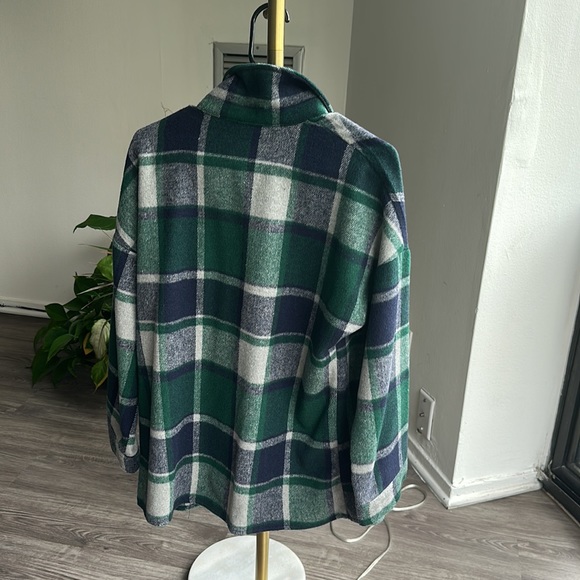 Green and Blue Flannel Button Down Jacket - Picture 3 of 4